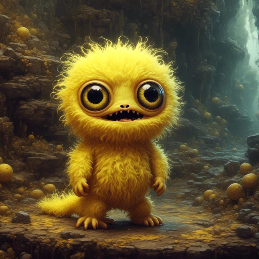  <lora:CutieMon:1.0> Cute adorable single big eye baby monster super fluffy yellow 