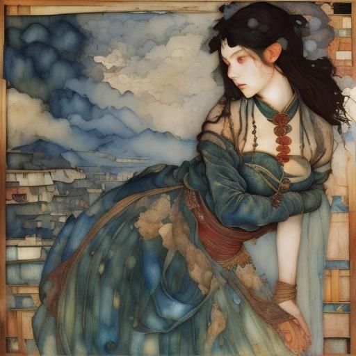 <lora:Waves:1.0> Photograph DESI (revealed scant tattered velvet) by Egon Schiele | Pino Daeni | Anna Dittmann | wide-stance | François Bouc...