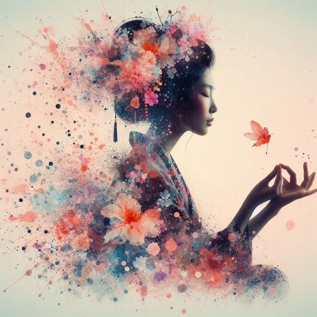 double exposure beautiful fantasy DALL-E 3 portrait landscape..