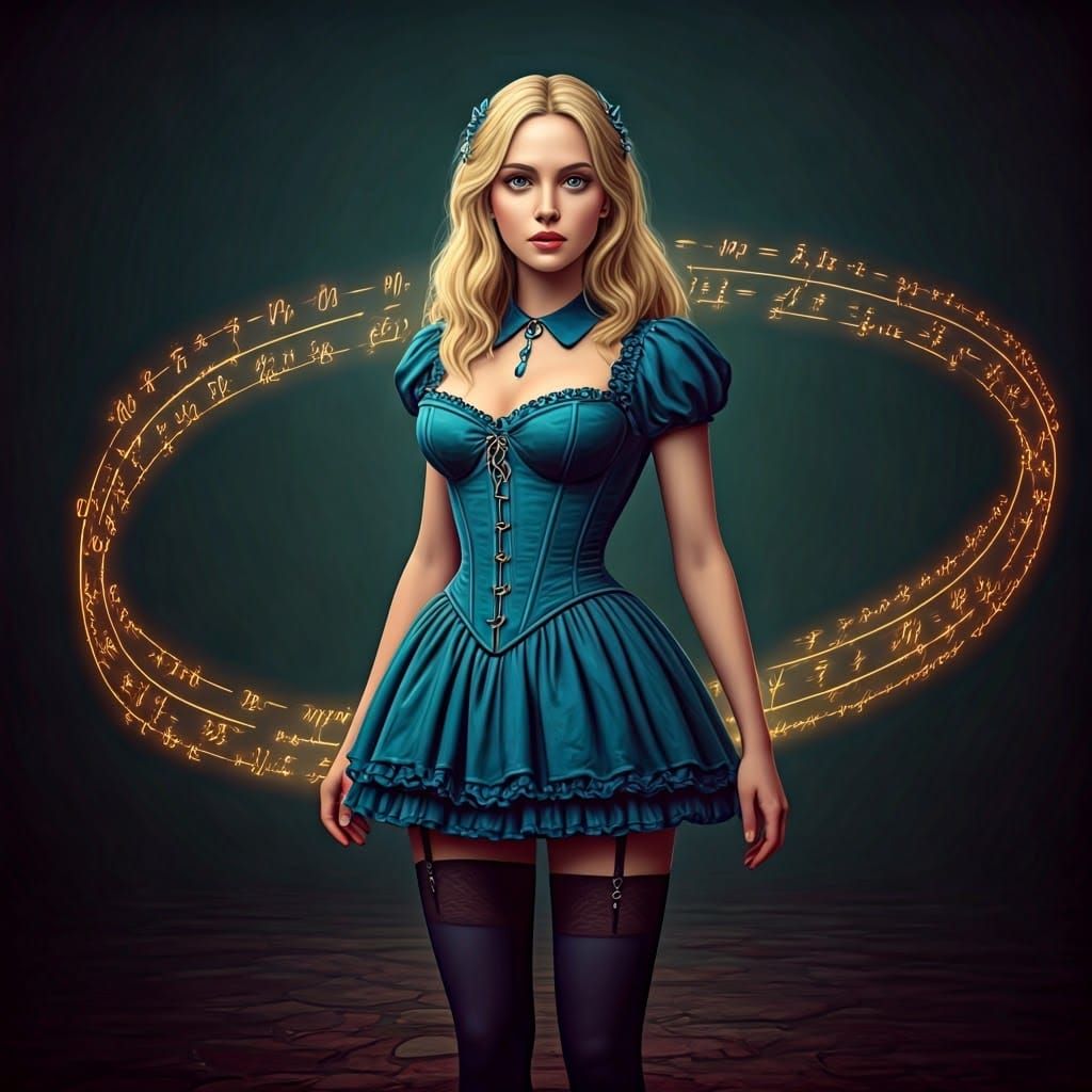 Surreal Math Magic Surrounds Enchanting Blonde Alice
