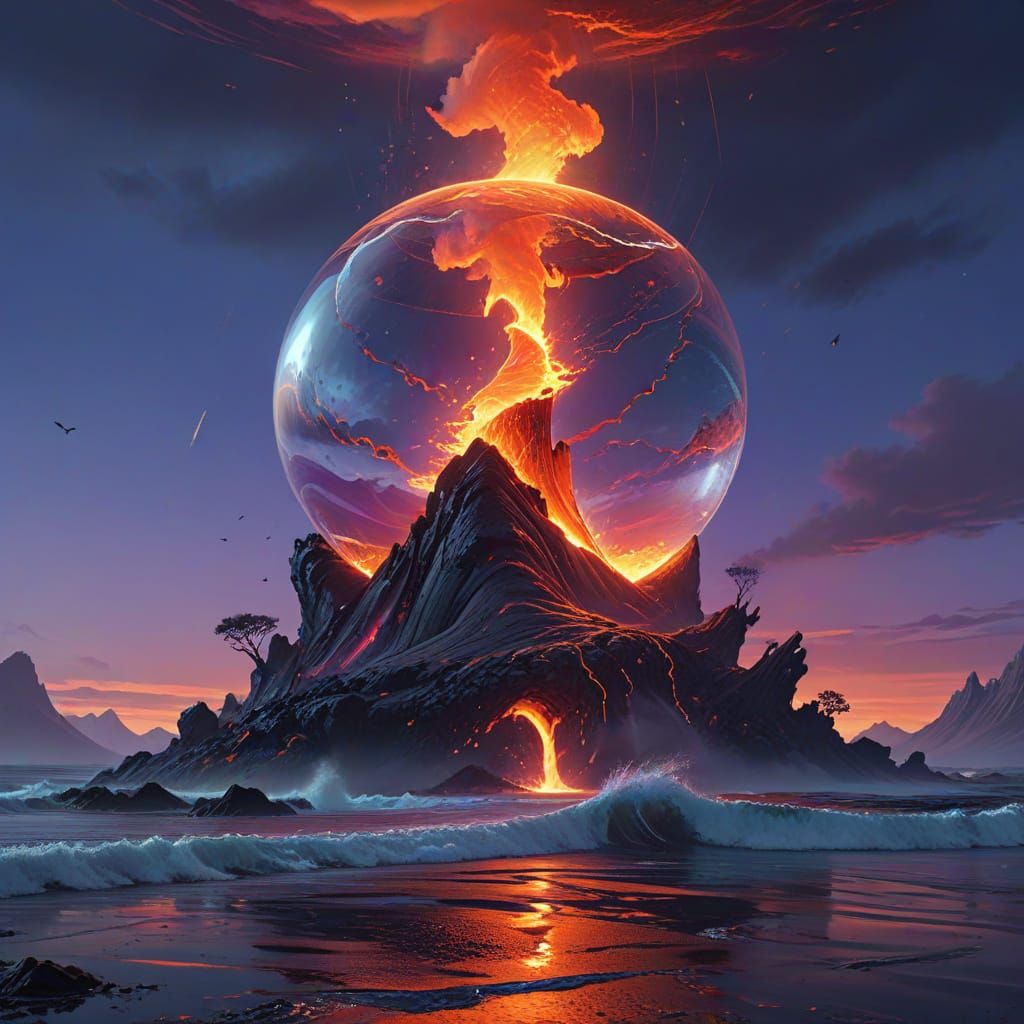 Epic Cinematic Digital Matte Painting of Lava and Ocean