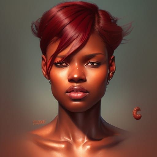 beautiful dark skin lady with red hair