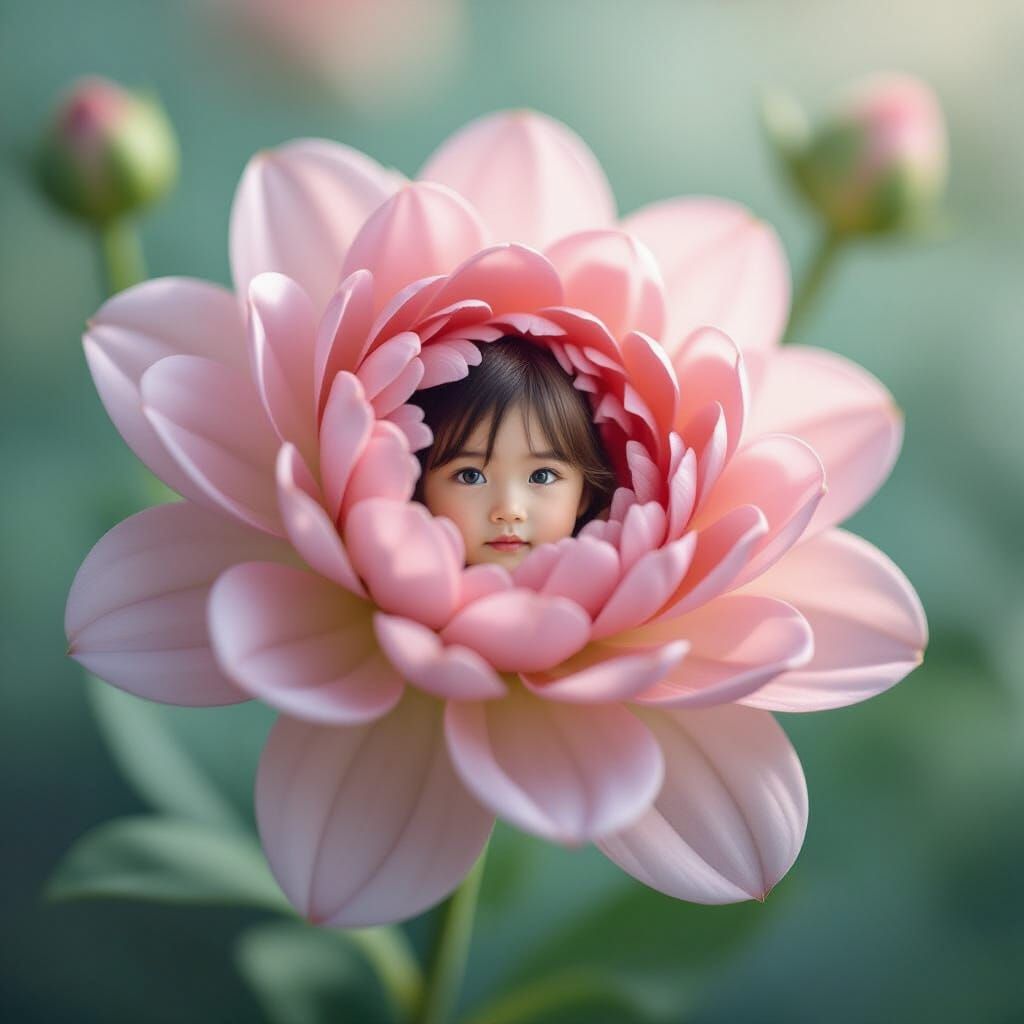 Double Exposure Flower with Girl, Impressionistic Style