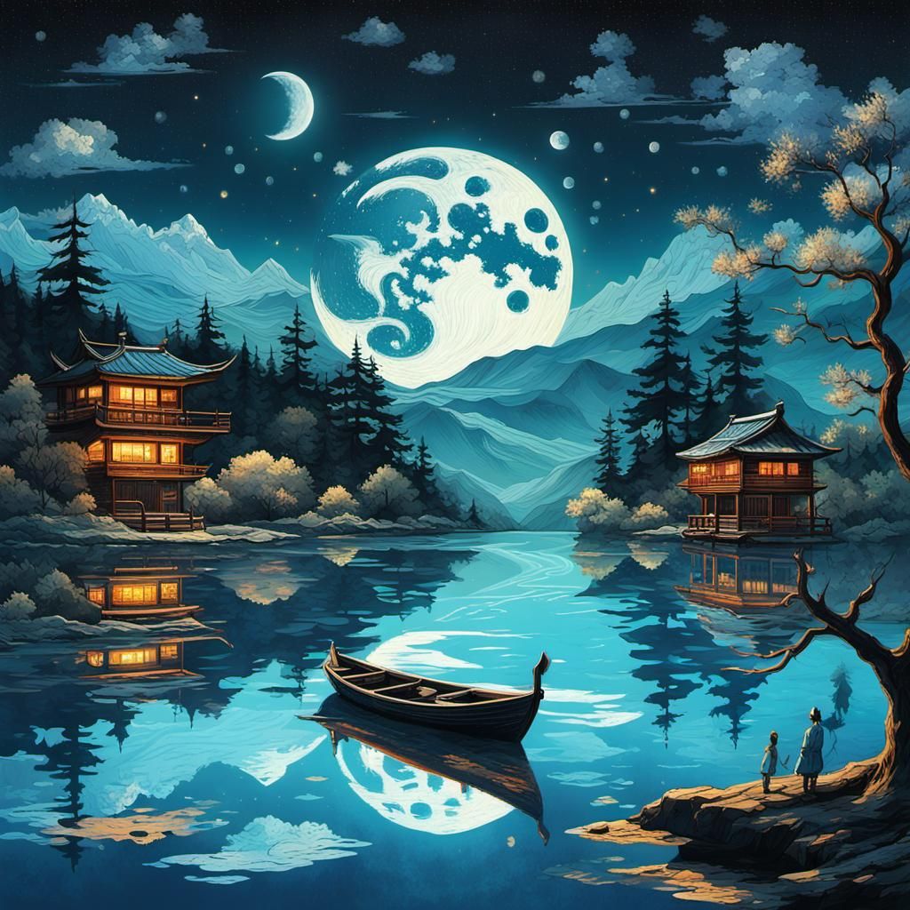 Boat under the moon  by @Nomes69