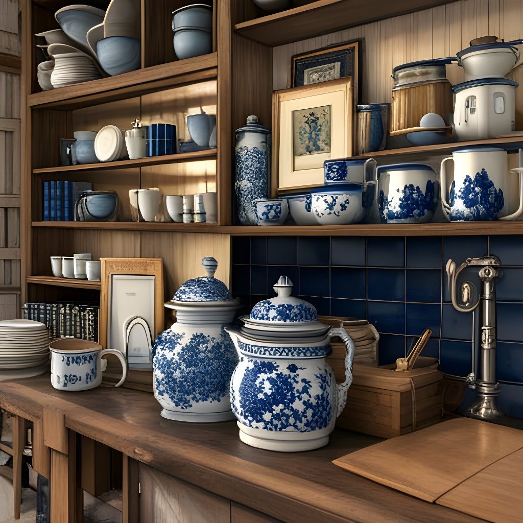 Delft blue porcelain on shelves  by @Harmanna