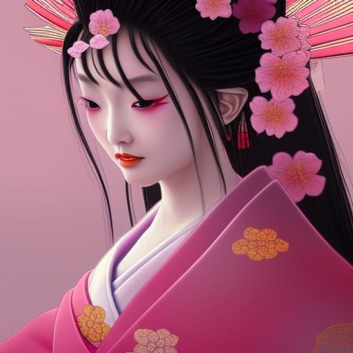 Geisha japanaese traditional art sakura pink - AI Generated Artwork ...