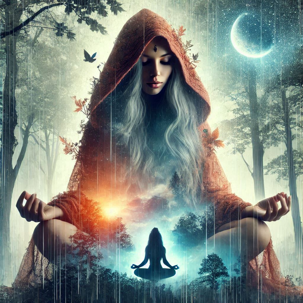 double exposure beautiful fantasy DALL-E 3 portrait landscape..