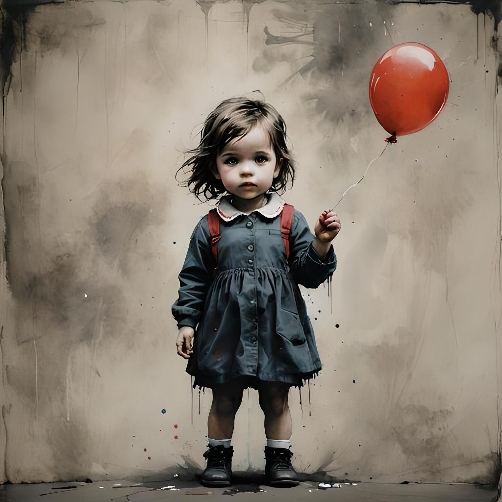 Little girl with a red balloon   by @avionesplateados 
