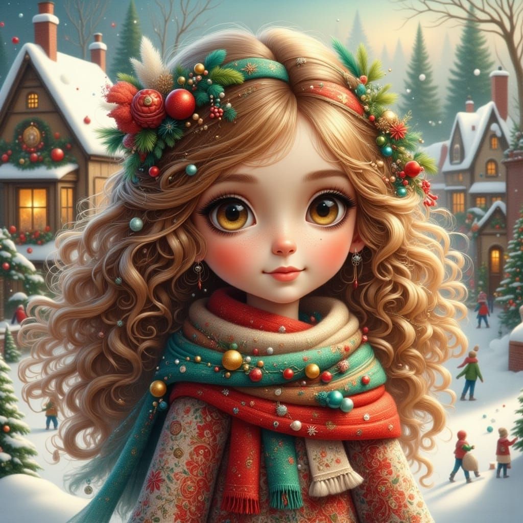 <lora:Ultra Cute Flux:1.0> <lora:PEPPERMINT SNOW:1.0> <lora:Curly  Cute:1.0> <lora:Winter Feiertage:1.0> Christmas of whimsical small toddle...
