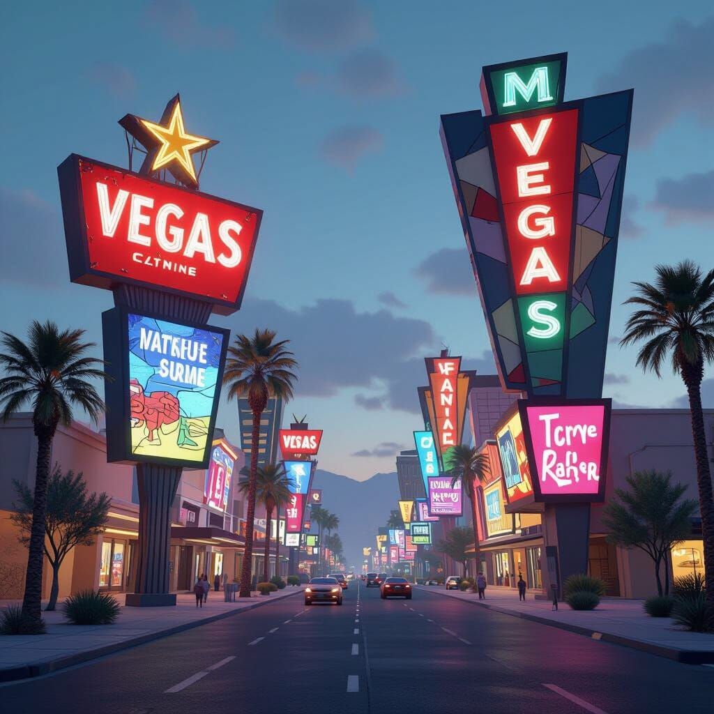 Vegas strip signs Unreal Engine Pablo Picasso tetradic colors vorticism soft focus Substance Designer earth art comic art #film amateur 