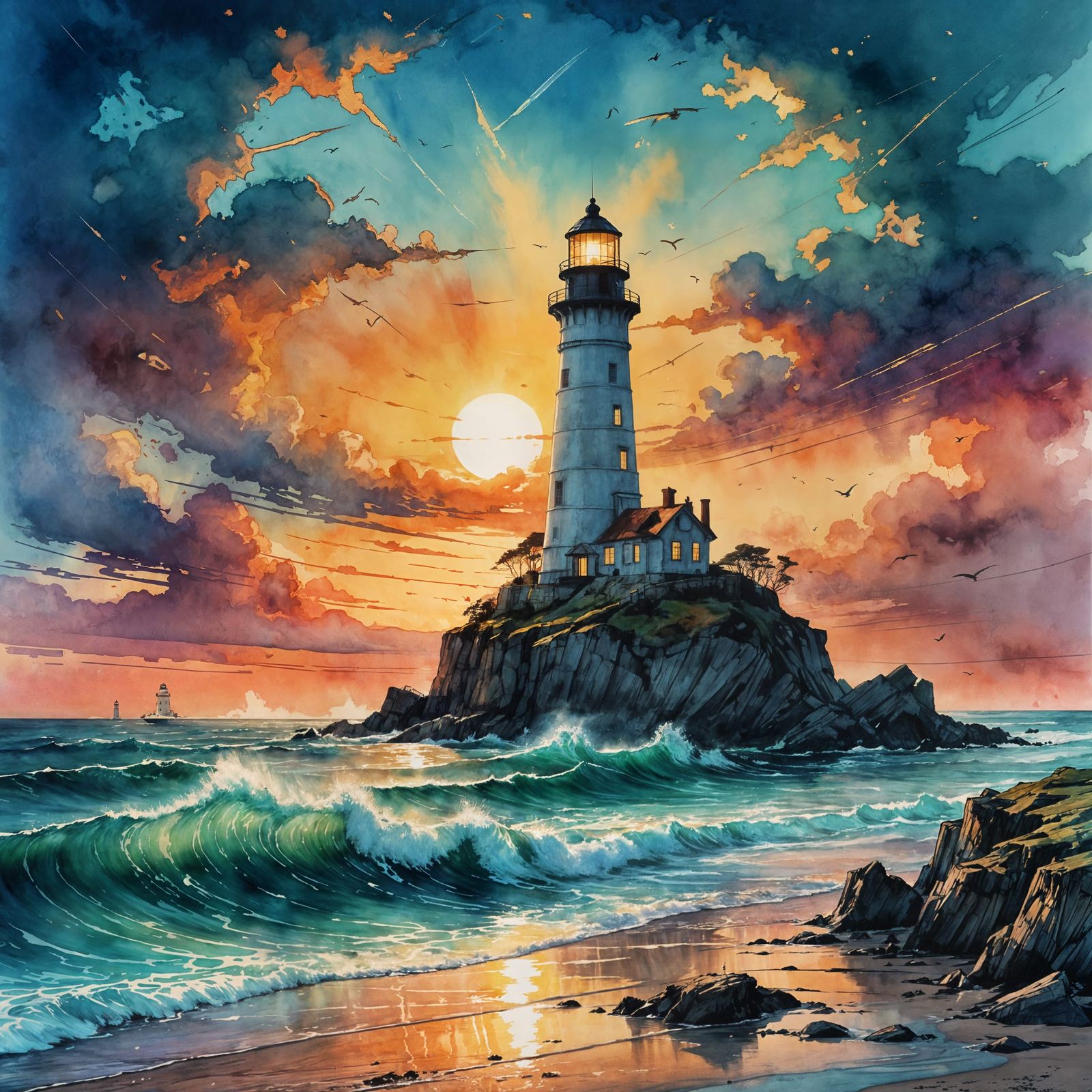 Sunset lighthouse  by @Laevos