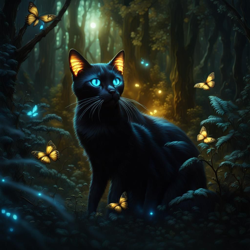 Black cat and butterflies...🦋🐱🖤 - AI Generated Artwork - NightCafe Creator