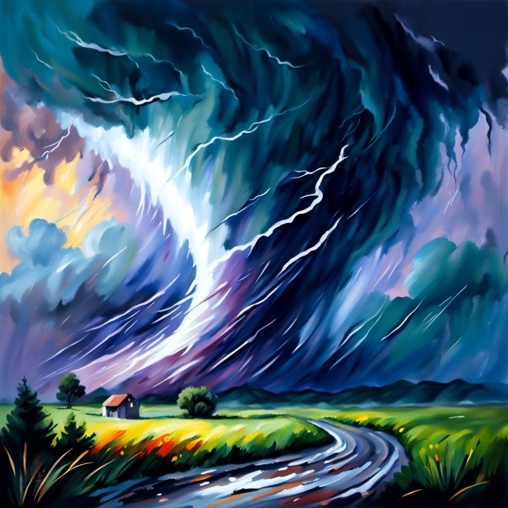 A painting of a tornado.   by @Ylona