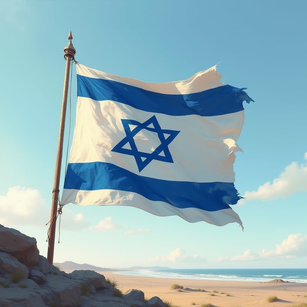 Israeli Flag Waves Gently in the Wind, Inspired by Concept A...