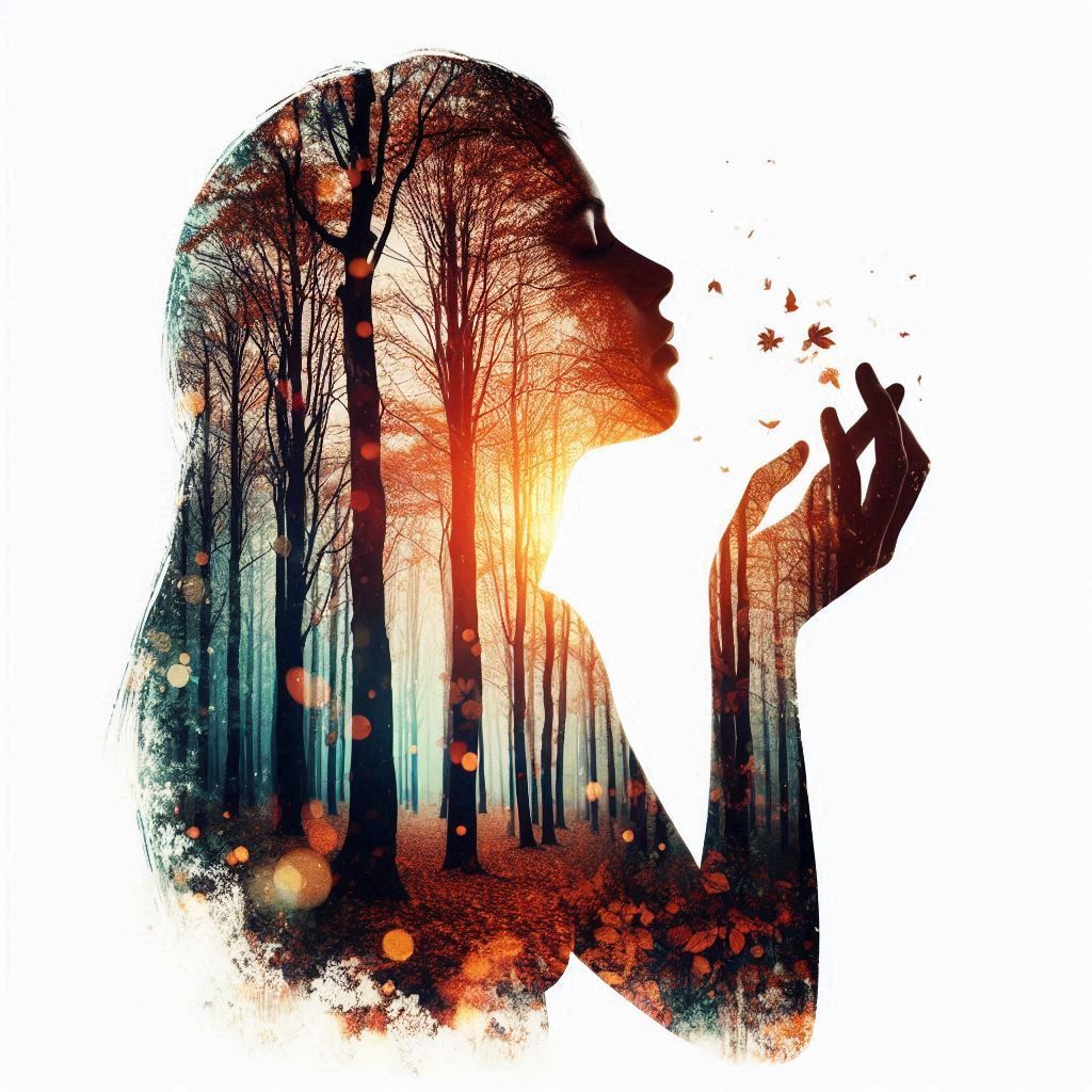 double exposure beautiful fantasy DALL-E 3 portrait landscape..