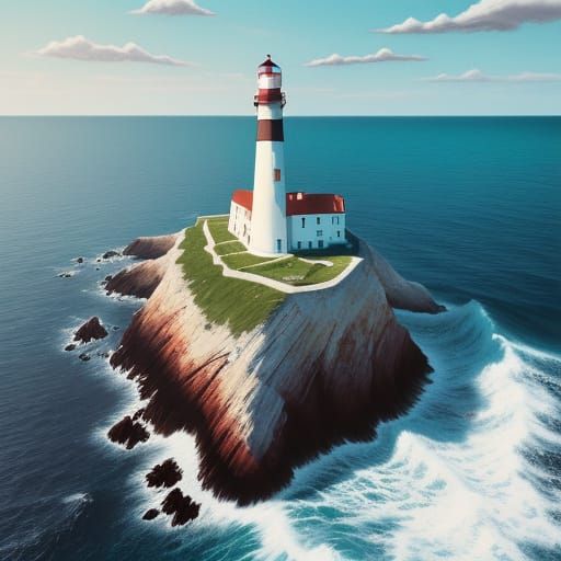 Surreal Lighthouse Between Sand and Sea