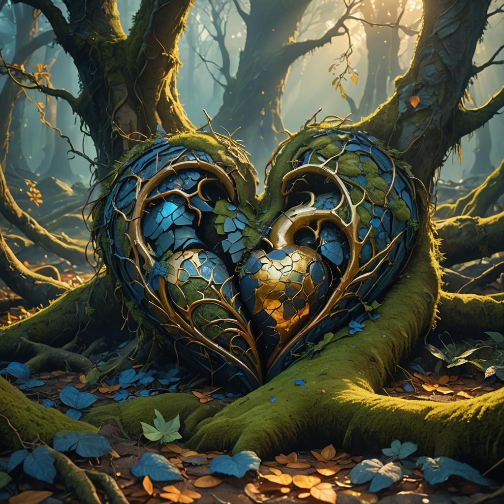 Mystical Forest: Broken Heart in Surreal Light