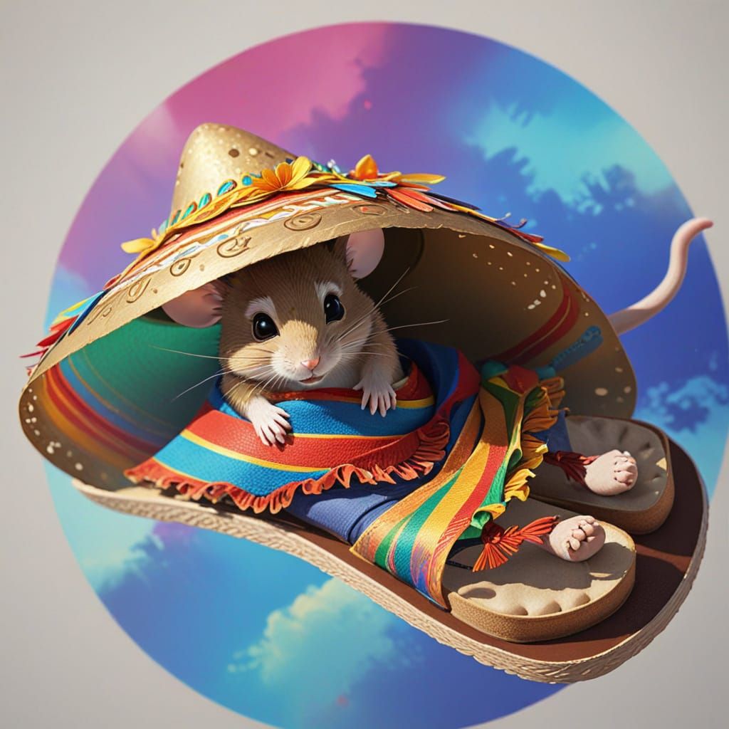 Cartoon Mouse in Sombrero: 3D Anime Art