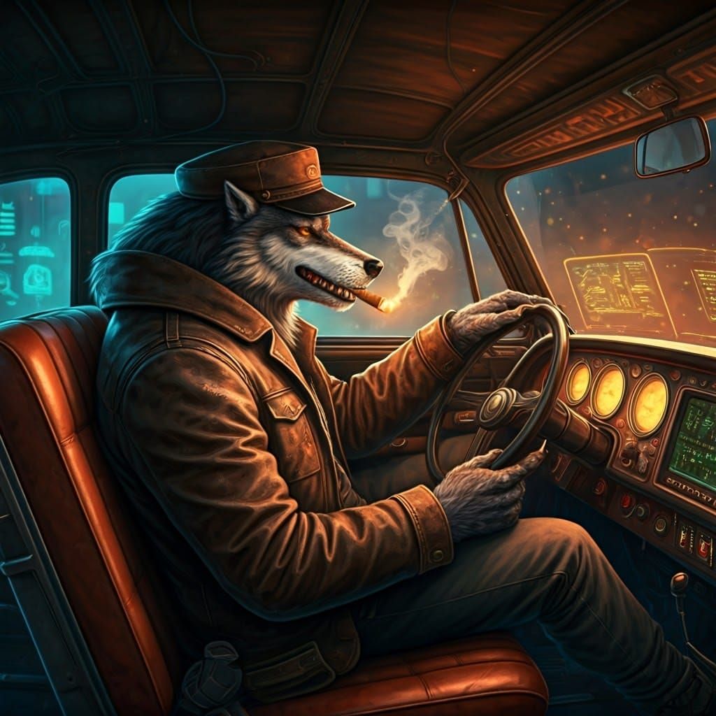 "so where to? ...what? never seen a Werewolf Taxi Driver before?"  by @Moonwolf