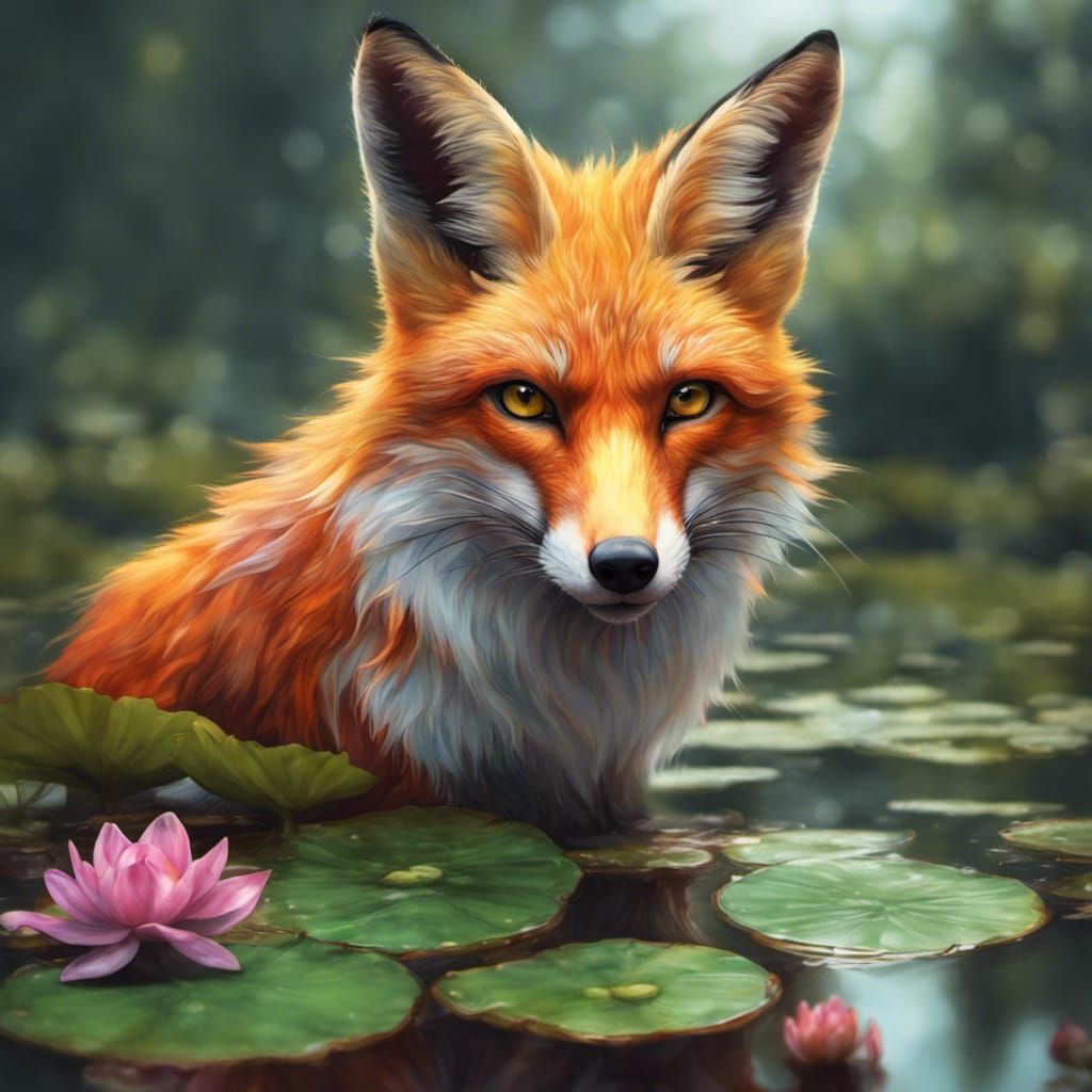 Fuchs im Teich mit Seerosen AI Generated Artwork NightCafe Creator