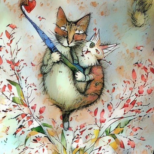 cute cat by Quentin Blake, Tony DiTerlizzi and Holly Hobbie