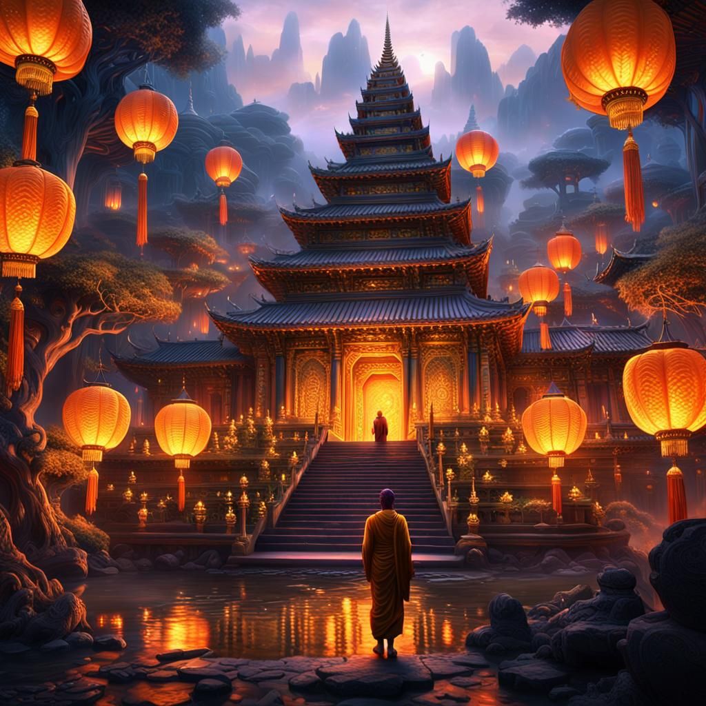 Subhuti Before Buddha: Epic Cinematic Matte Painting