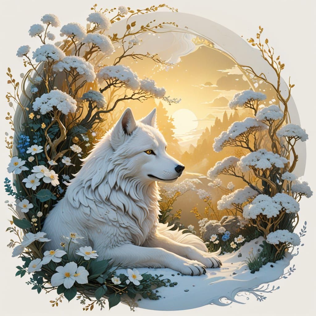 Mystical Snow Wolf in Ethereal Clearing