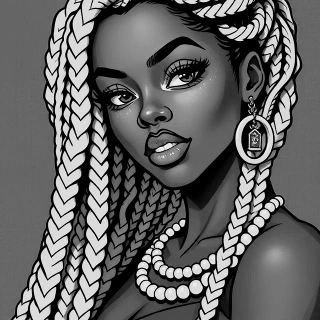 A Black woman with long gold braids and beads, wearing a green dress.