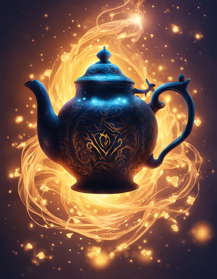A floating enchanted teapot