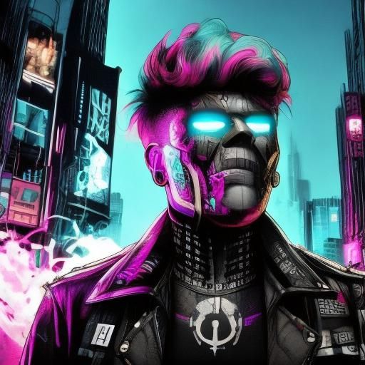 A plus size alternative man on a cyberpunk city street. Drips, ink, zendoodles <lora:ZenDoodles:1.0> 