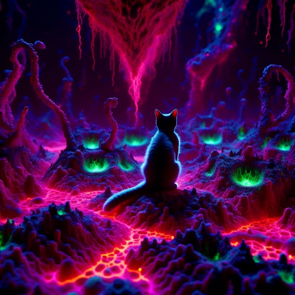 <lora:Psynanigans:1.0> Triadic colors. Cat in alien landscape 