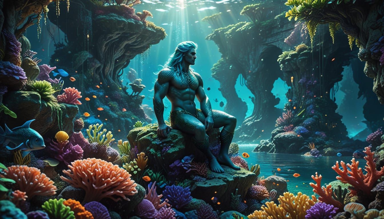 Deep under the sea in a vibrant colourful Coral Reef filled with beautiful exotic strikingly colourful sea creatures. In the middle of it al...
