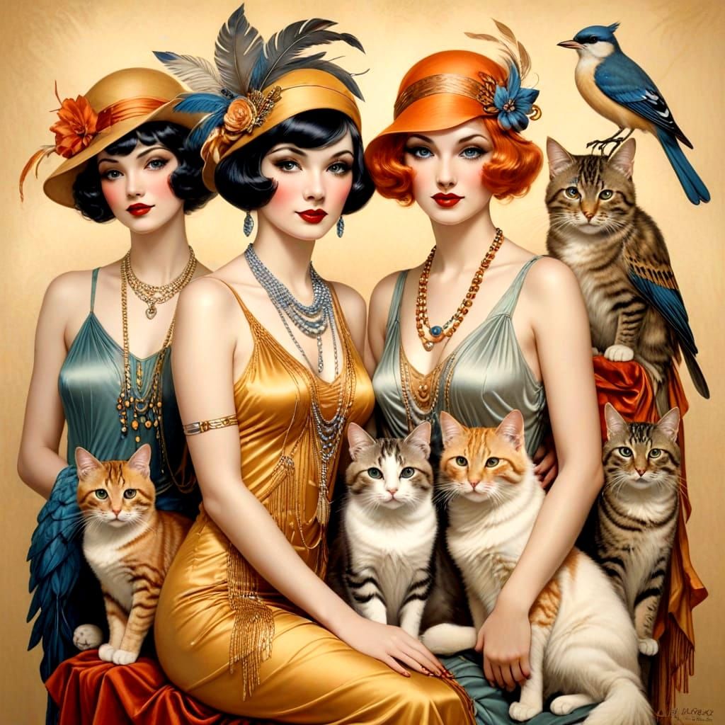 Vintage-Inspired Flappers with Feline and Avian Friends in W...
