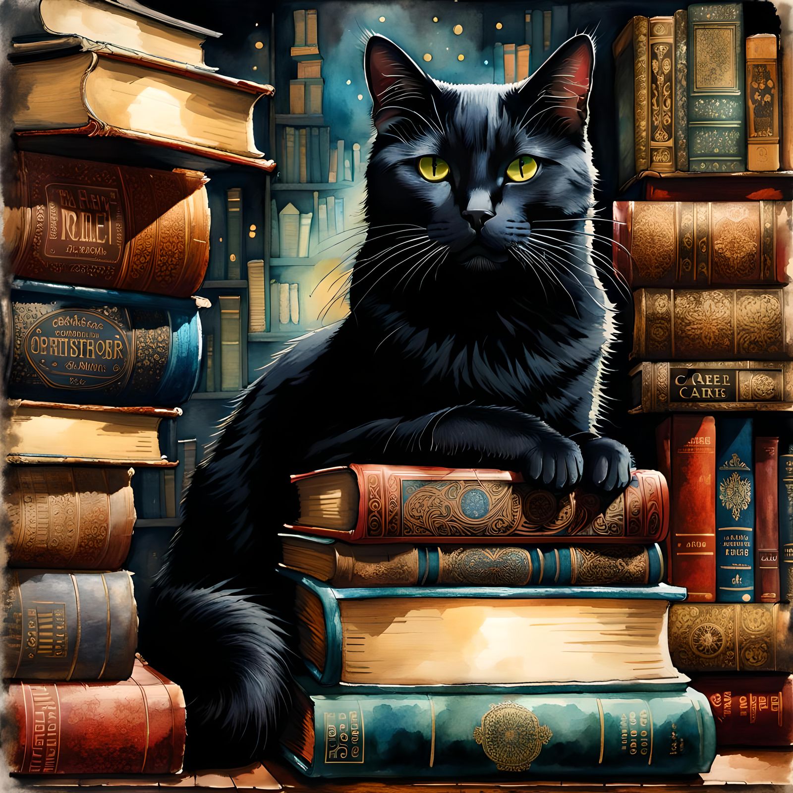 Bookshop cat  by @TezzaArt