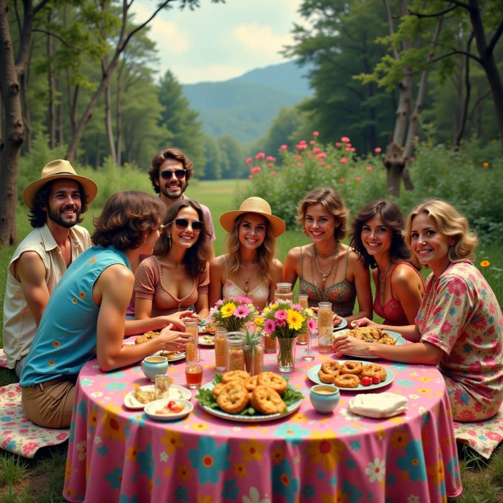 a picnic in the style of <lora:Flower Power:1.0>