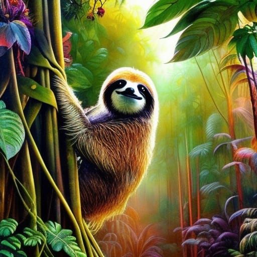Sloth in rainforest