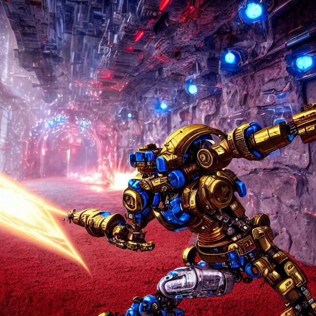 At the battle of Pyrerock outpost warrior cyborgs firing pla...