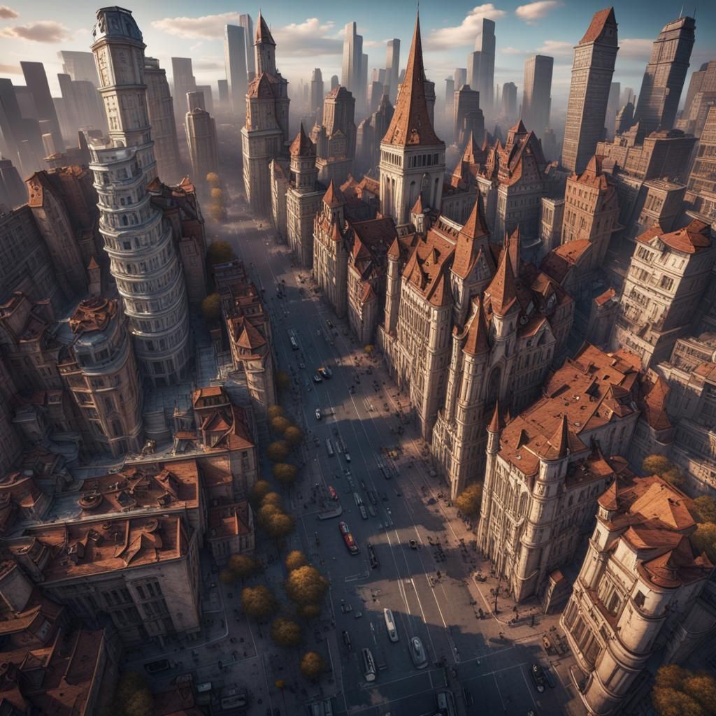 Choose a cityscape photo and use a distortion filter to warp...