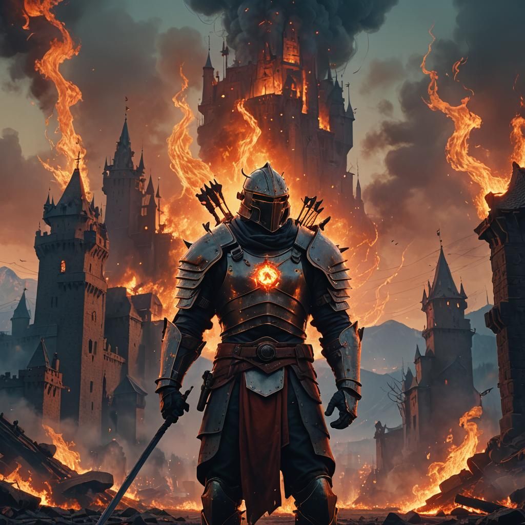 Fiery Warrior Defies Destiny in Epic Fantasy Art