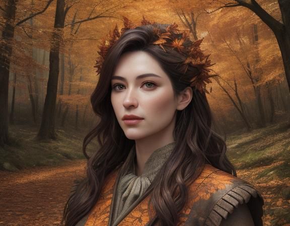 Intricately detailed epic detailed portrait for a forest in Autumn with fallef leaves on the ground, clouds, ultrarealistic, 8k, 64 megapixe...