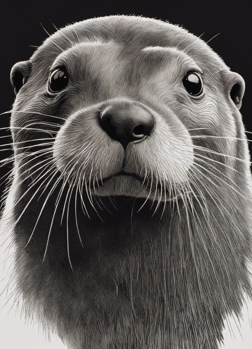 A Scratch Portrait masterpiece of an [River Otter]; scratched in black