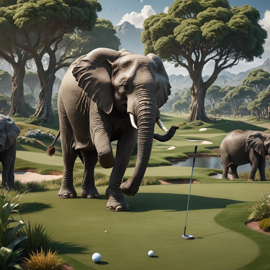 Elephant playing golf at golf club