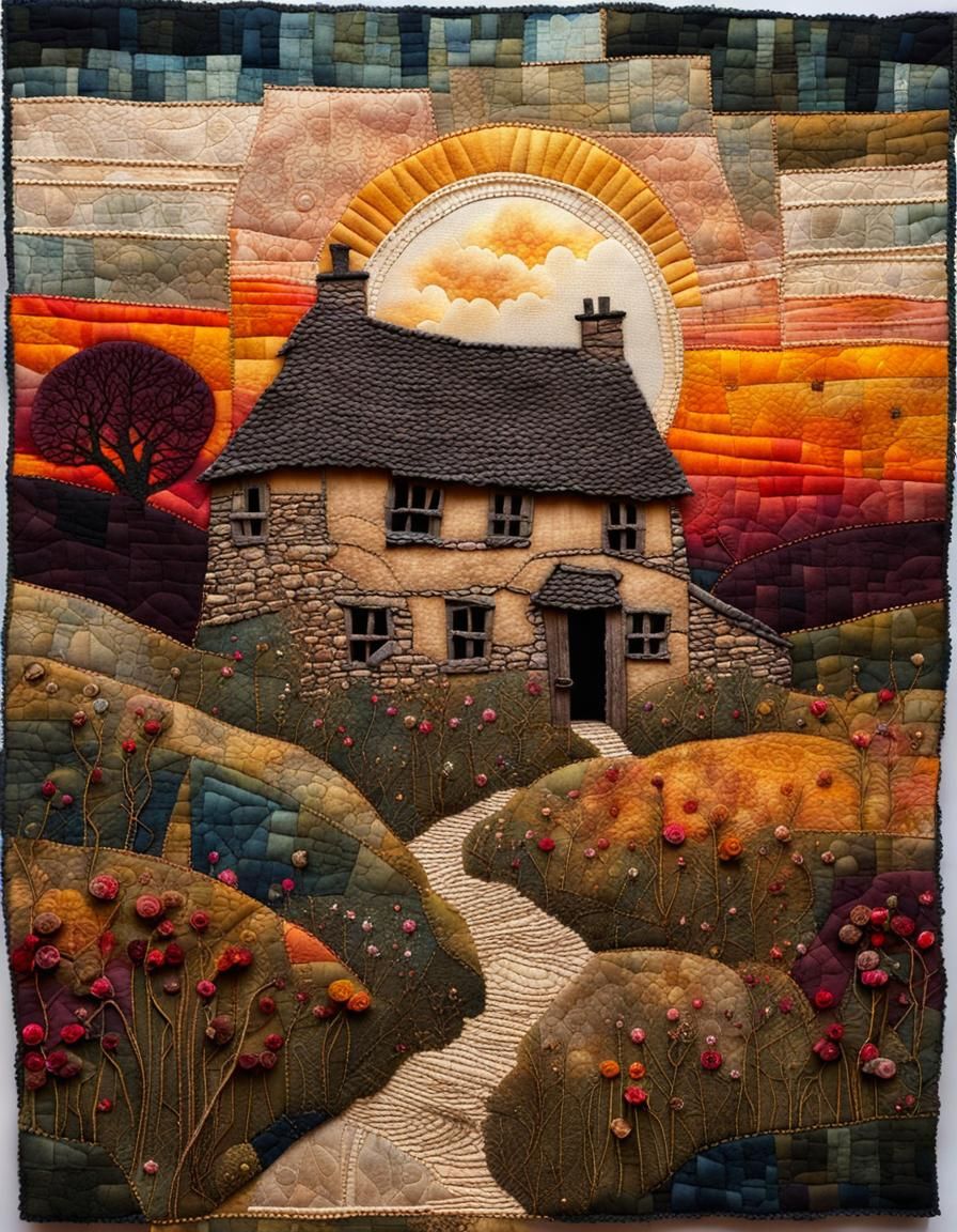 Quilted fabric image of the old farm  by @Northview