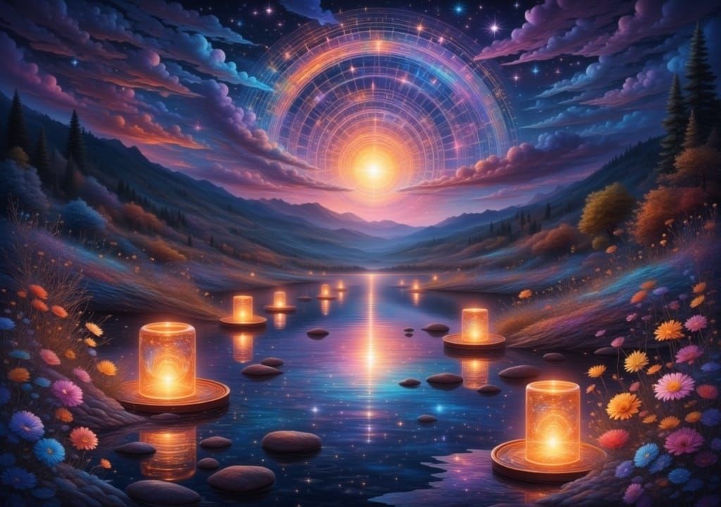 Calm waters bring water lanterns that glow from within giving peace to fiery hearts of those without peace 