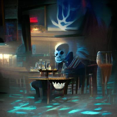 Skeleton at a bar alone