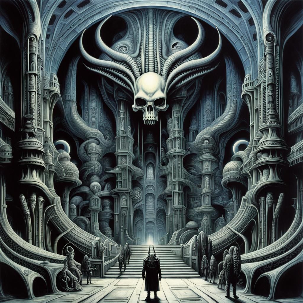 Fantasy dungeon. psychedelic art, H.R. Giger, biopunk, limin...