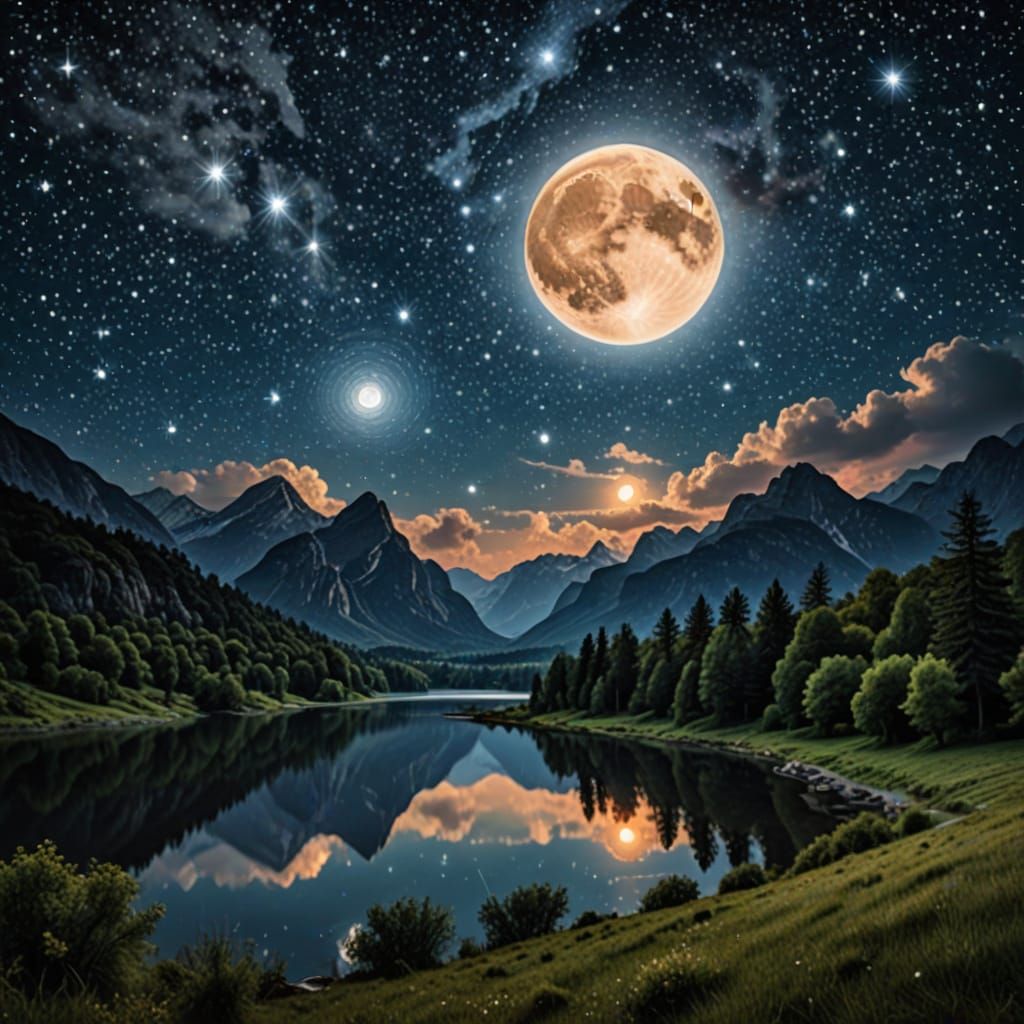 Mesmerizing Starry Night,Full moon, celestial masterpiece 