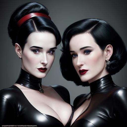 Robyn Dominique and Dita von Tease in black leather gowns