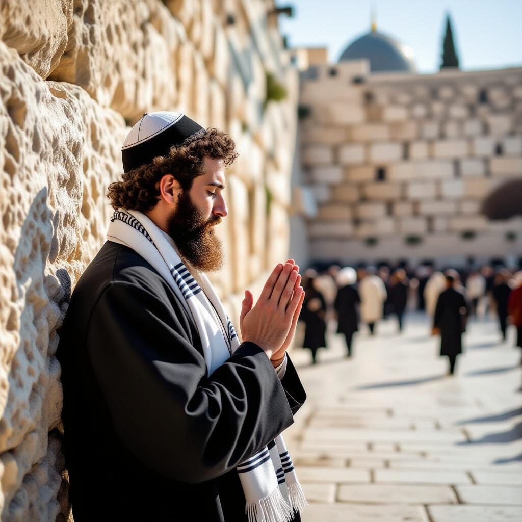 Praying Man at Western Wall, Spiritual Art Style