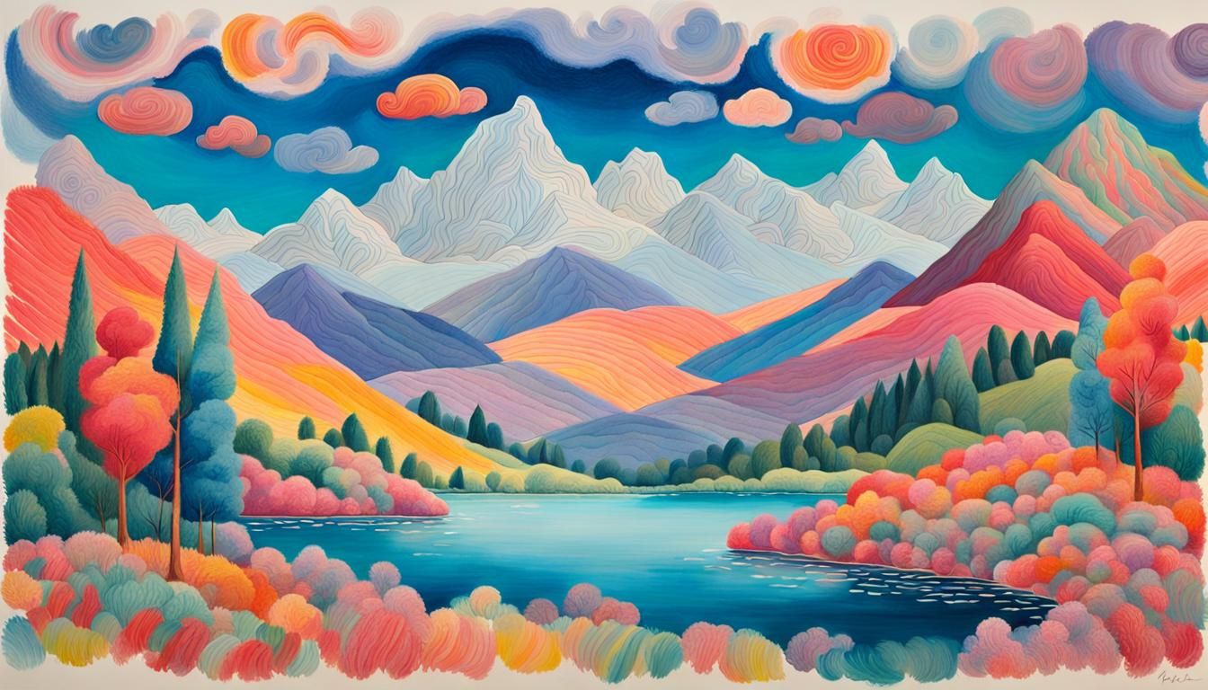 Amazing landscape in crayon